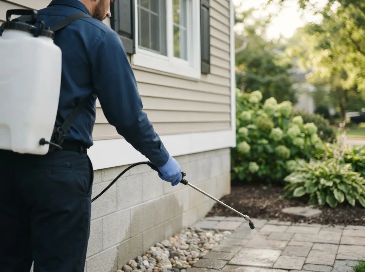 Pest control technician inspecting a home in Timberville, VA